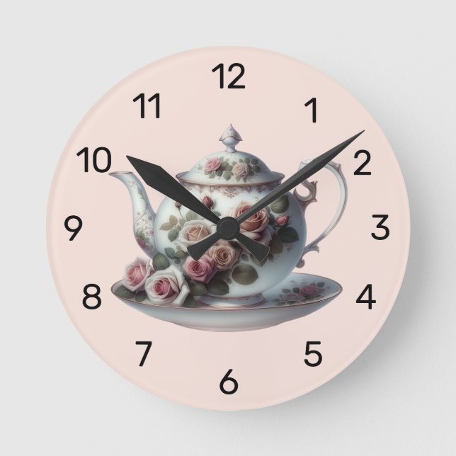 Horloge Ronde Fleurs de Vigne Rose Pâle Démodées pour Mariage  (Recto)