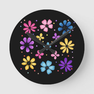 Horloge Ronde Fleurs et papillons lumineux et colorés