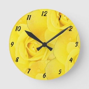 Horloge Ronde Fleurs Florales Abstraites Motif Rose Moderne Jaun