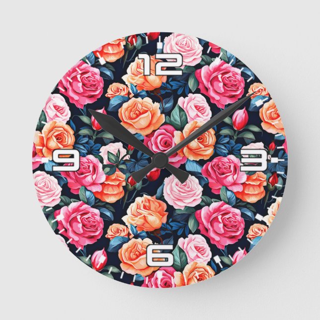 Horloge Ronde Fleurs florales roses Motif-80037 (Recto)
