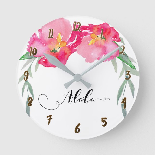 Horloge Ronde Fleurs Florales Tropicales Roses Aloha Chic (Recto)
