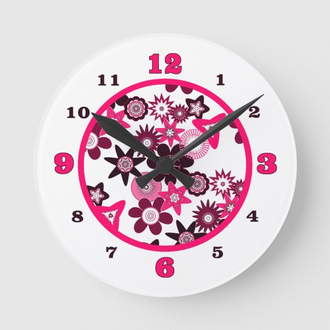 Horloge Ronde Fleurs Funky Roses (Recto)