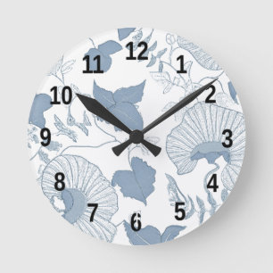 Horloge Ronde Fleurs japonaises blanches Delicate Arrière - plan