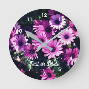 Horloge Ronde Fleurs marguerites violettes africaines personnali