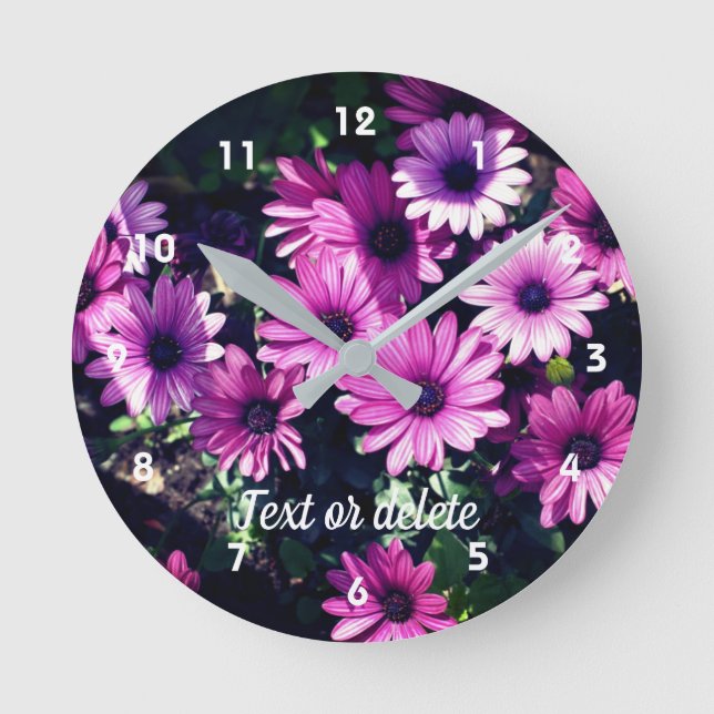 Horloge Ronde Fleurs marguerites violettes africaines personnali (Front)