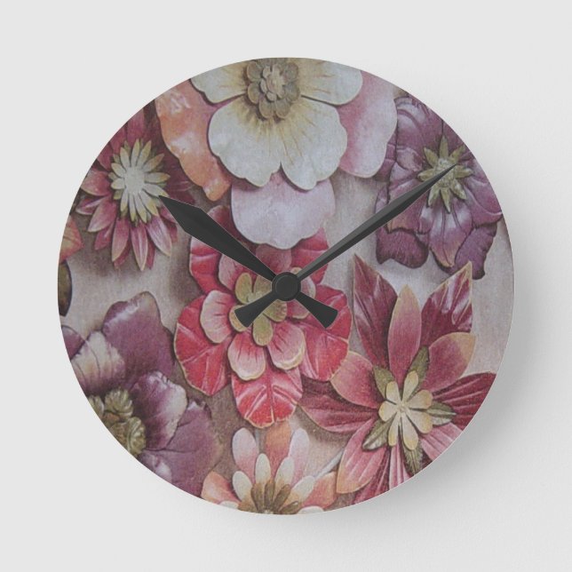 HORLOGE RONDE FLEURS MULTICOLORES (Recto)