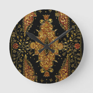 Horloge Ronde Fleurs noires et dorées tombées