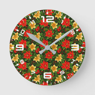 Horloge Ronde Fleurs Poinsettia de Noël Motif-86755