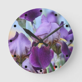 Horloge Ronde Fleurs pourpres d'iris