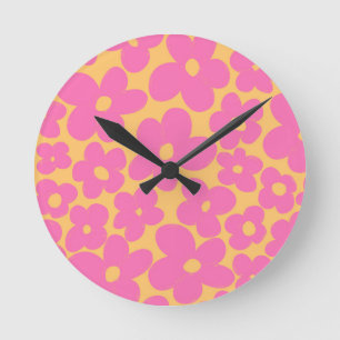Horloge Ronde Fleurs rétro #6 #floral #motif #décoration #art