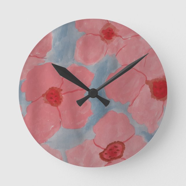 Horloge Ronde Fleurs rose bonbon (Recto)