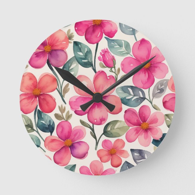 Horloge Ronde Fleurs roses (Recto)