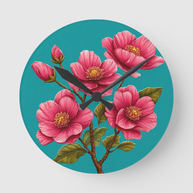 Horloge Ronde Fleurs roses (Recto)