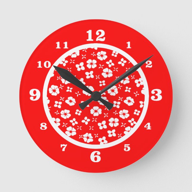 Horloge Ronde Fleurs rouges et blanches (Recto)