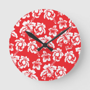 Horloge Ronde Fleurs rouges hawaïennes