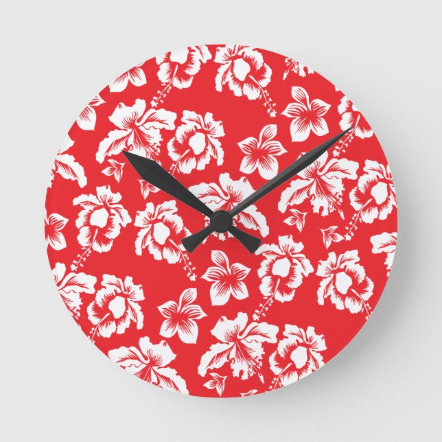 Horloge Ronde Fleurs rouges hawaïennes (Recto)