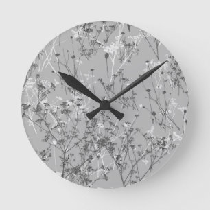 Horloge Ronde Fleurs sauvages blancs gris Abstraits modernes
