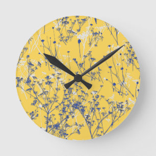 Horloge Ronde Fleurs sauvages bleus Abstraits modernes sur mouta