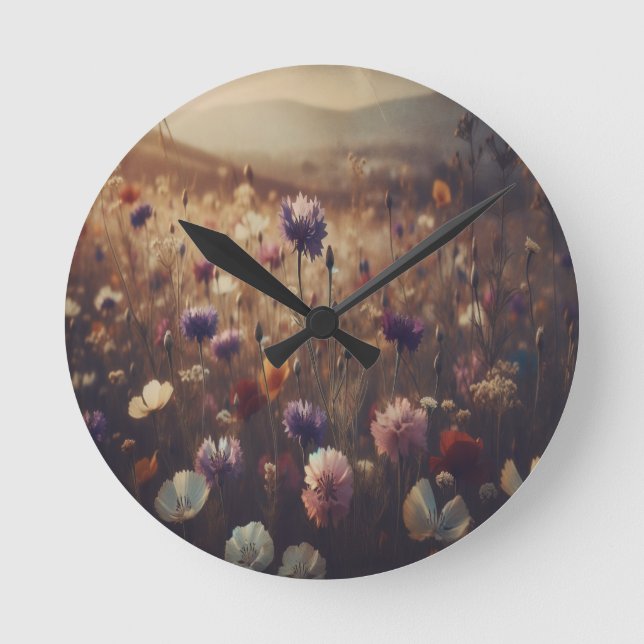 Horloge Ronde "Fleurs sauvages" Rétro, Humeur, (Recto)