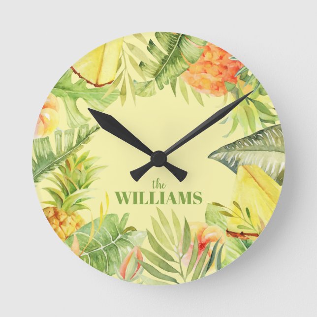 Horloge Ronde Fleurs tropicales Verdure fruitée (Recto)
