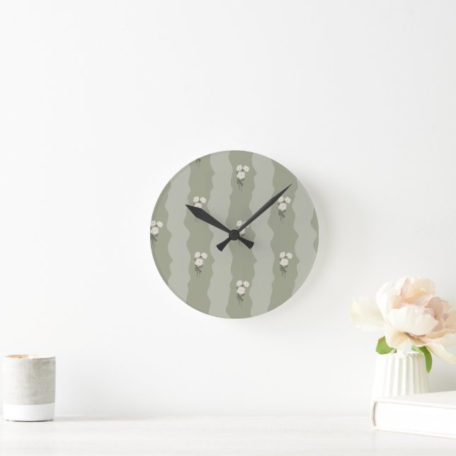 Horloge Ronde Fleurs Vertes Douces  (Maison)