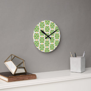 Horloge Ronde Fleurs Vertes, Motif De Fleurs, Modèle Floral