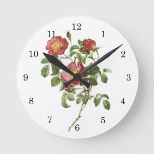 Horloge Ronde Fleurs vintages Rose florale rouge de l'amour par