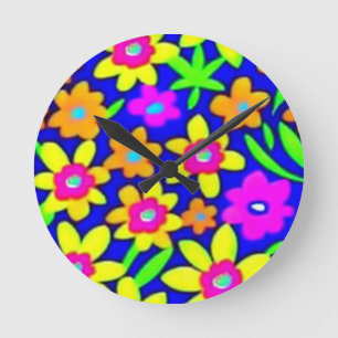 Horloge Ronde Fleurs vives et colorées