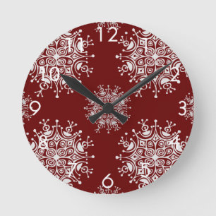 Horloge Ronde Flocons de Noël Vintage Motif Tempête de Neige Rou