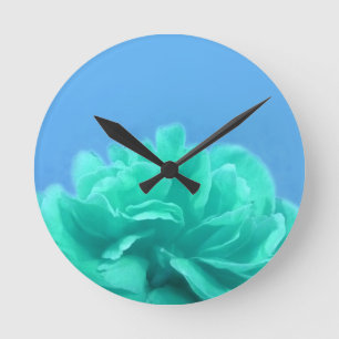 Horloge Ronde Floral bleu-vert coloré