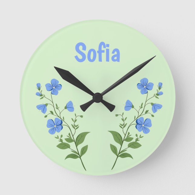 Horloge Ronde Floral daisy modern personalized cute elegant blue (Recto)