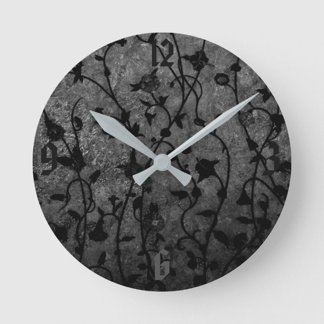 Horloge Ronde Floral d'antiquité gothique noir et blanc (Recto)