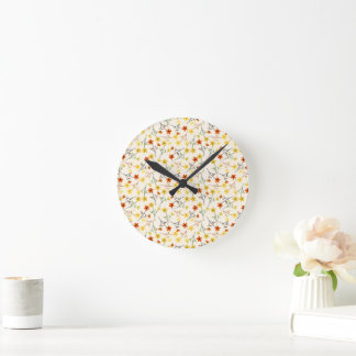 Horloge Ronde Floral fleur sauvage jaune doux