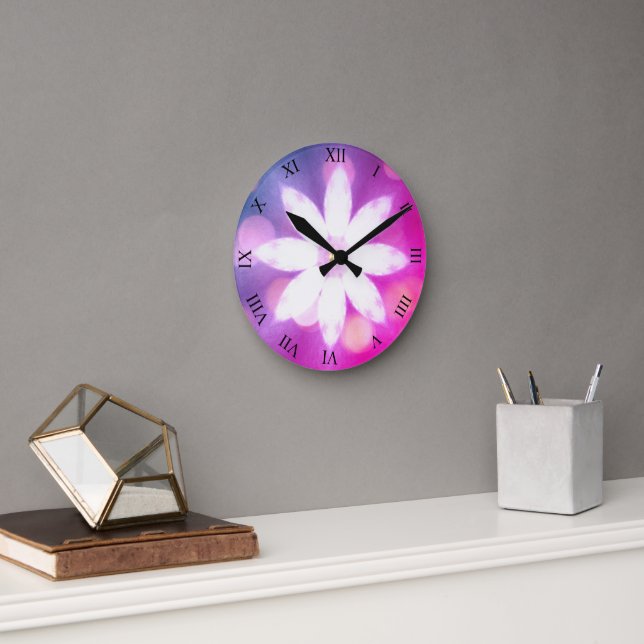 Horloge Ronde Floral moderne couleur rose Ombre (Bureau)