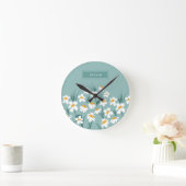 Horloge Ronde Floral moderne marguerite bleu girly élégant éléga (Home)
