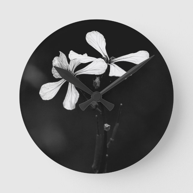 Horloge Ronde floral noir et blanc minimaliste (Recto)