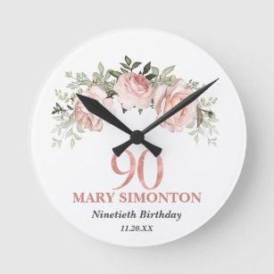 Horloge Ronde Floral or rose pâle 90e anniversaire