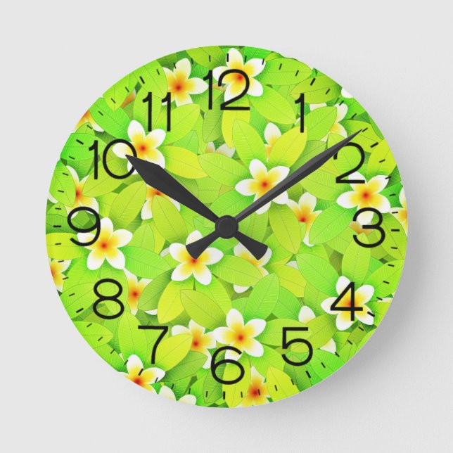 Horloge Ronde Floral Vert Feuille Fleurs Jaunes Motif (Recto)