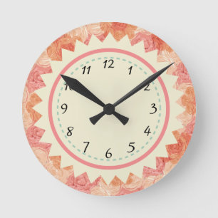 Horloge Ronde Floral vintage de pêche s'est levé