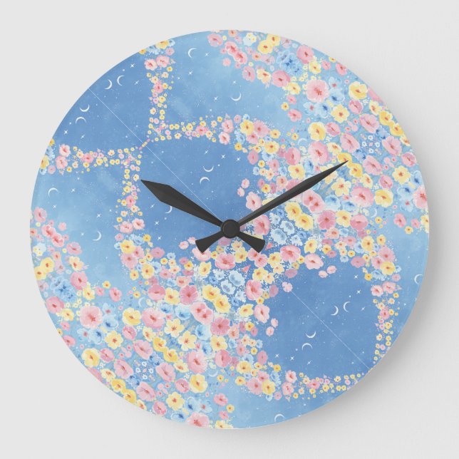 Horloge ronde florale bleue (Recto)