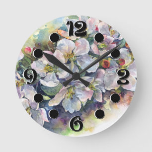 Horloge Ronde Flore d'aquarelle floraison pommier flux mariage