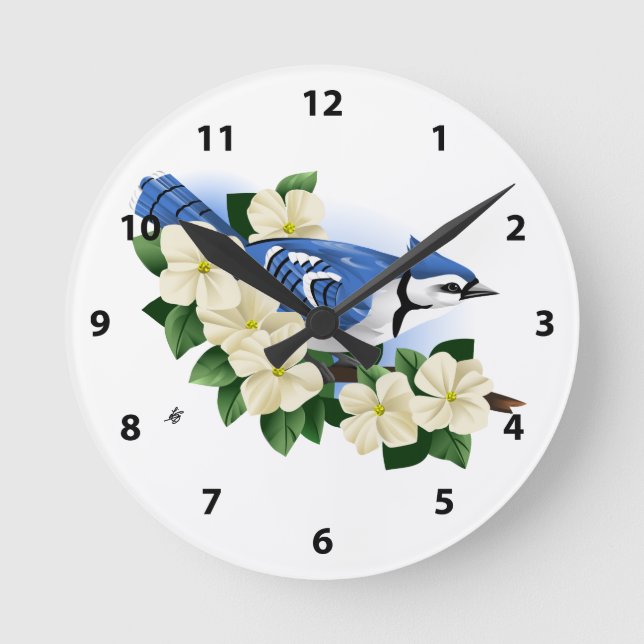Horloge Ronde Flore de Bluejay et de Dogwood (Recto)