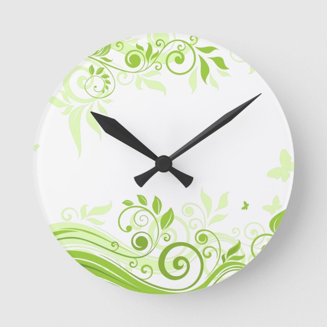 Horloge Ronde Flore en teintes de vert frais (Recto)