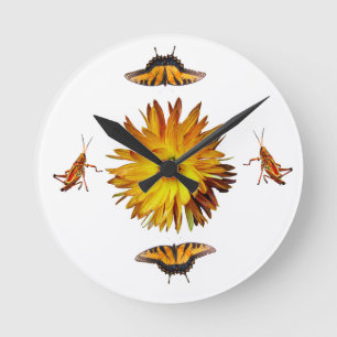 Horloge Ronde Flore et faune jaunes