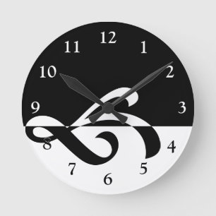 Horloge Ronde Flore moderne noir et blanc