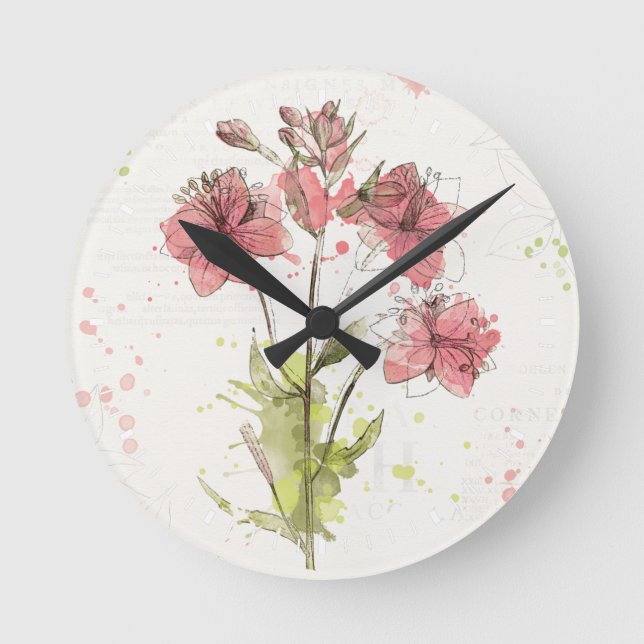 Horloge Ronde Flore rose foncé (Recto)