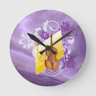 Horloge Ronde Flore Violet Violet Moyenne Arrondi À Mur