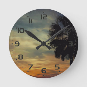 Horloge Ronde Floride Sunset and Palm Tree