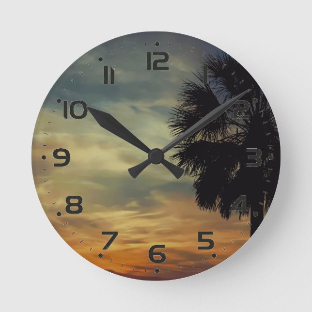 Horloge Ronde Floride Sunset and Palm Tree (Recto)
