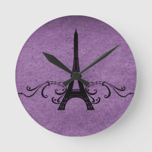 Horloge Ronde Flourish vintage pourpre de Français